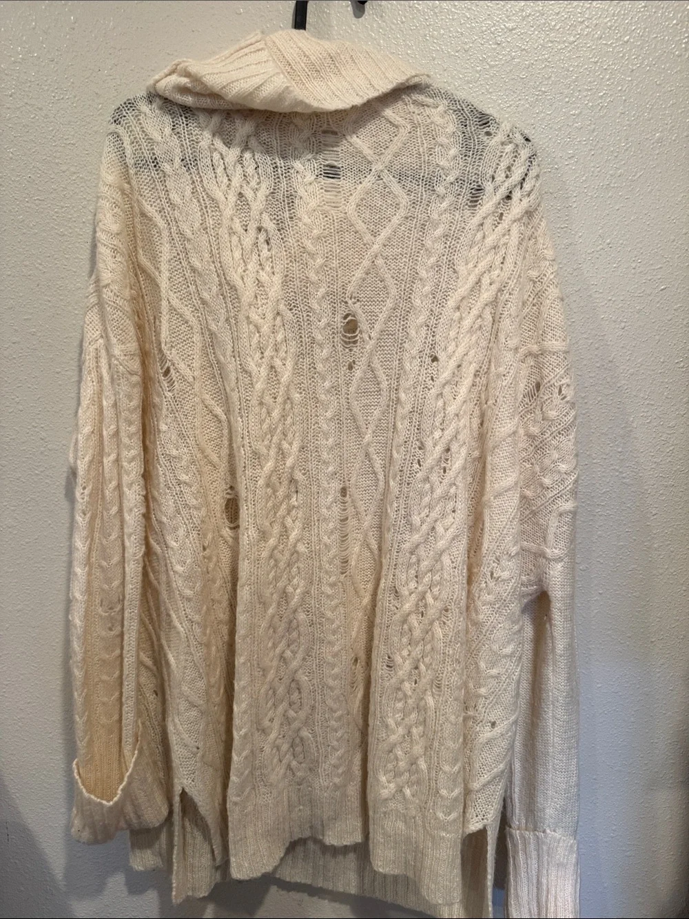 Free People EUC Cozy Cable Knit Cowl Neck Sweater - Cream